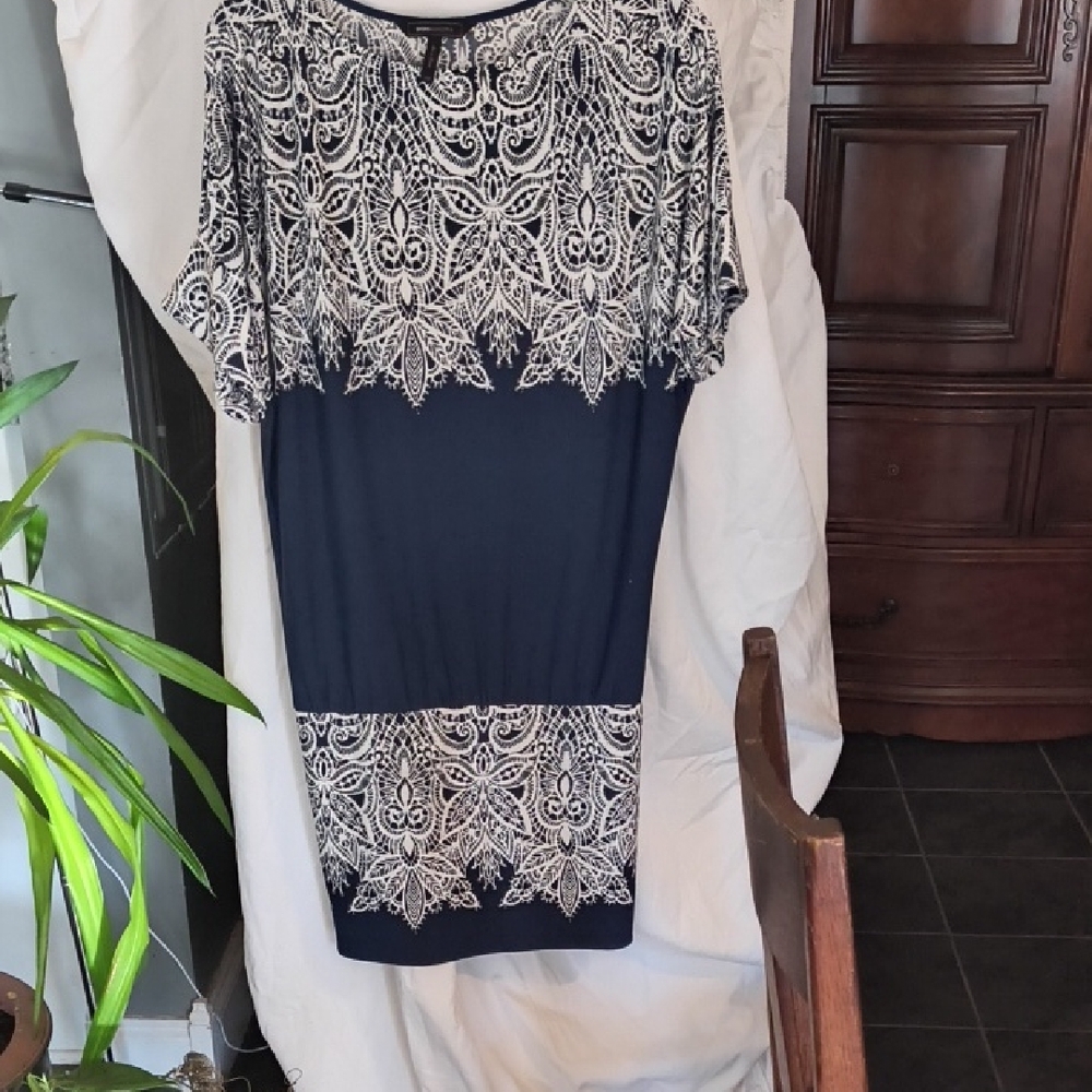 BCBGMaxAzria Navy and Cream Lace Blouse